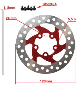 Brzdový kotouč 120mm 5H červený - 20 kusů