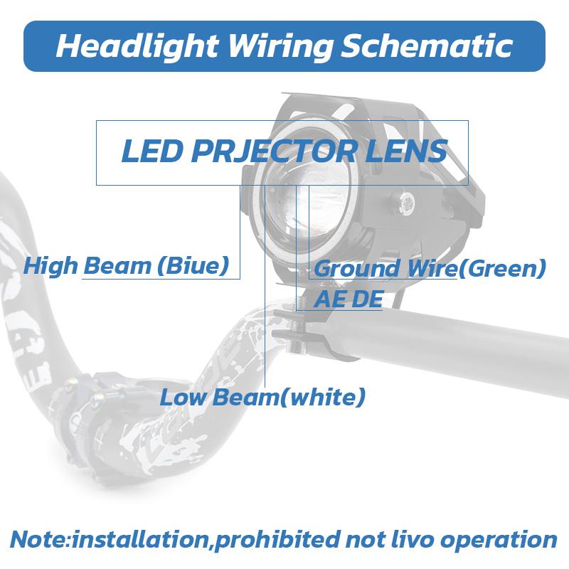 LED přední světlo U7 12-60V modré