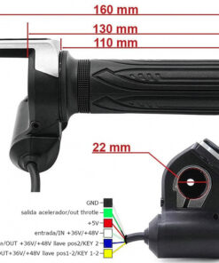 Rukojeť akcelerátoru s indikátorem baterie (48 V) a konektorem klíče SM