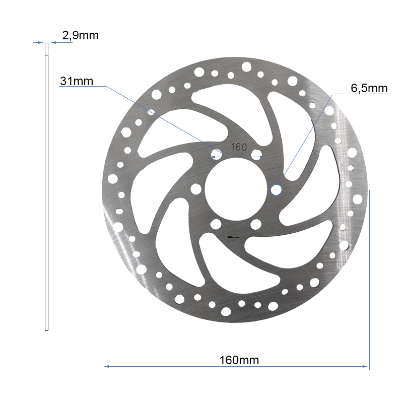 Brzdový kotouč R6 160 mm, 6 šroubů, stříbrný – střed 48 mm, tloušťka 2,9 mm
